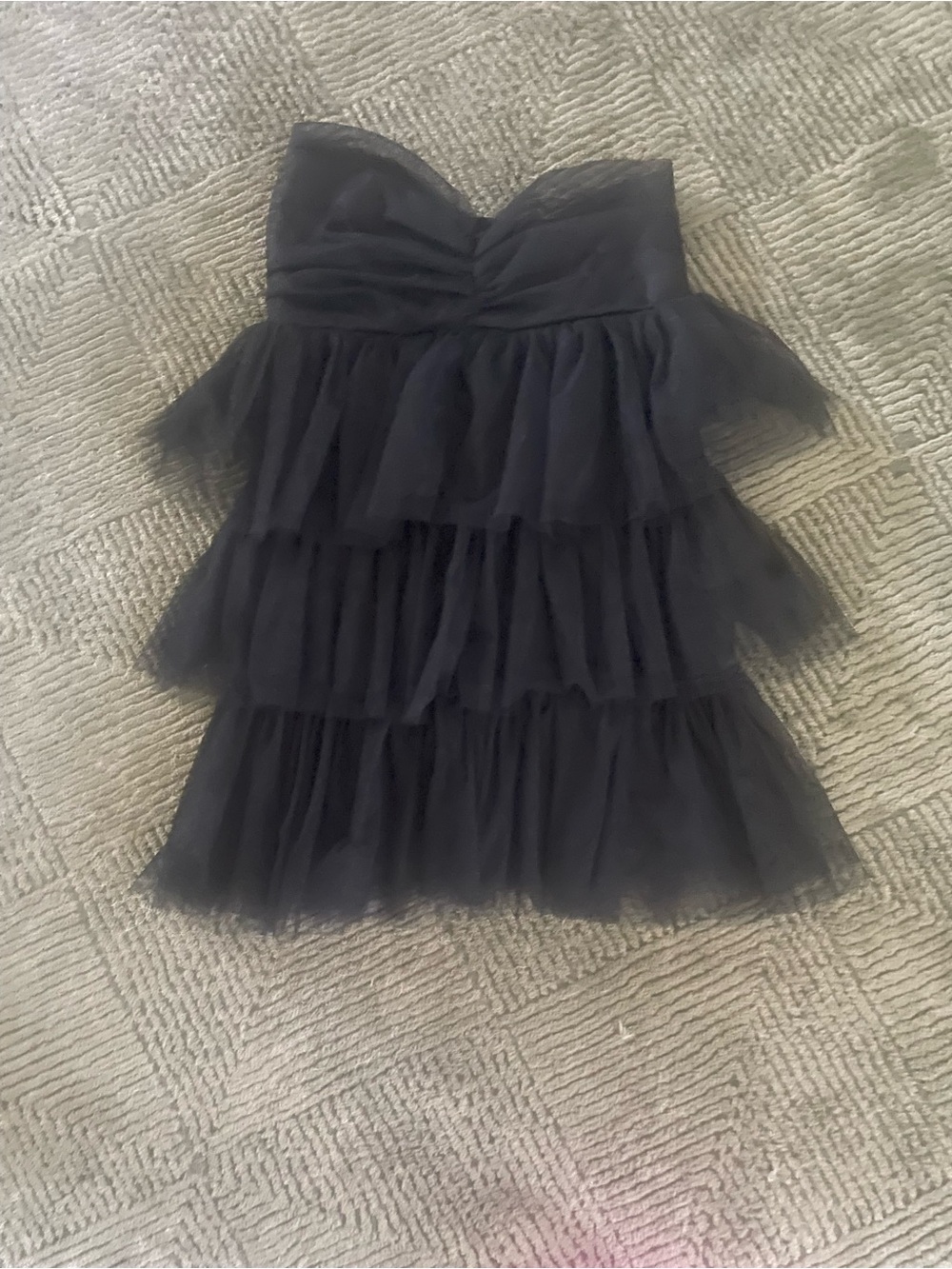 Black Strapless Tiered Tulle Mini Dress